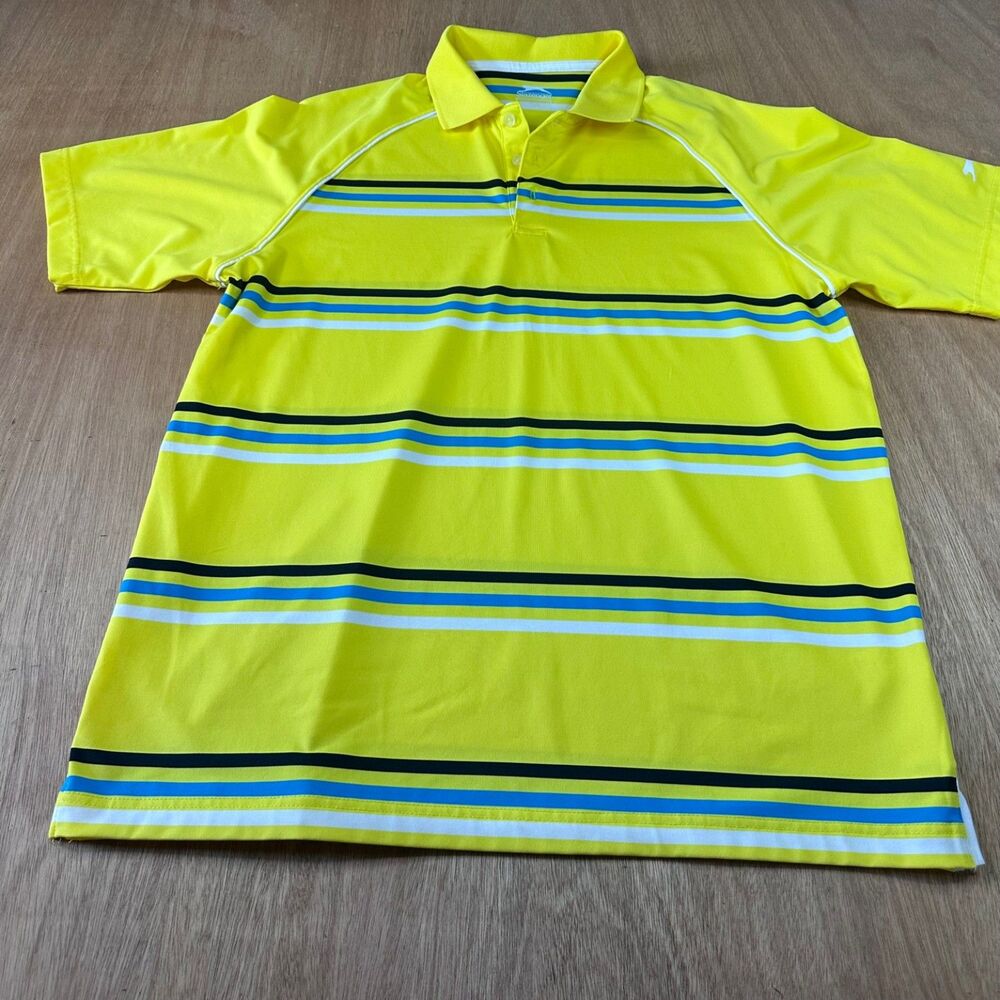 Slazenger Tennis Polo L Neon Yellow Stripe Performance Shirt